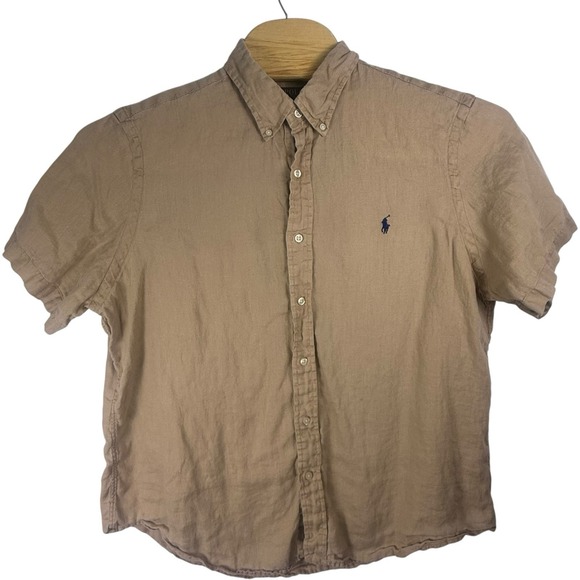 Polo Ralph Lauren Classic Fit Linen Camp Shirt Mens XL Tan Safari Short Sleeve - Picture 2 of 6